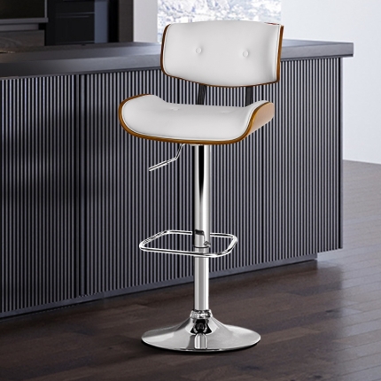 Artiss Wooden Gas Lift Bar Stool - White and Chrome - Image 7