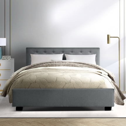 Artiss Vila Bed Frame Fabric Gas Lift Storage - Grey Queen - Image 8