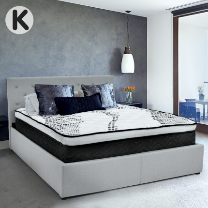 King Fabric Gas Lift Bed Frame with Headboard - Grey - Image 2