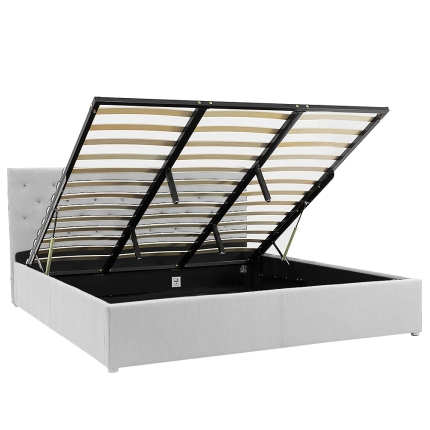 King Fabric Gas Lift Bed Frame with Headboard - Grey - Image 4