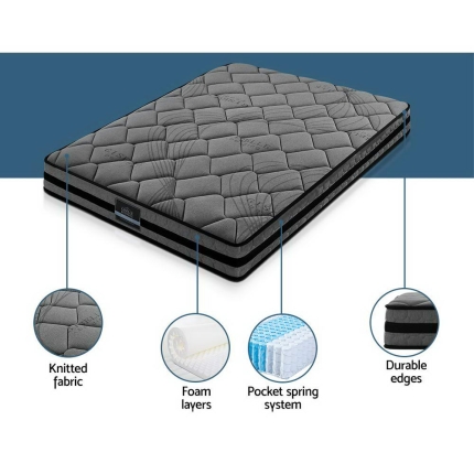 Giselle Bedding Queen Size Mattress Bed Medium Firm Foam Pocket Spring 22cm Grey - Image 3