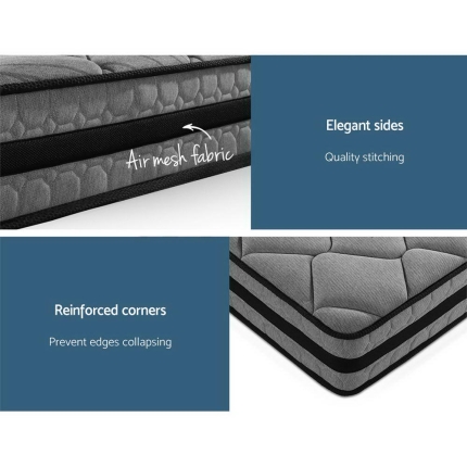 Giselle Bedding Queen Size Mattress Bed Medium Firm Foam Pocket Spring 22cm Grey - Image 6