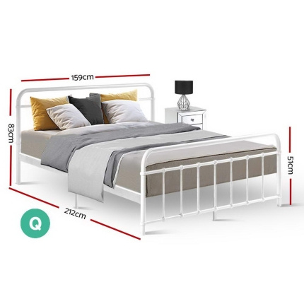 Metal Bed Frame Queen Size Platform Foundation Mattress Base Leo White - Image 2