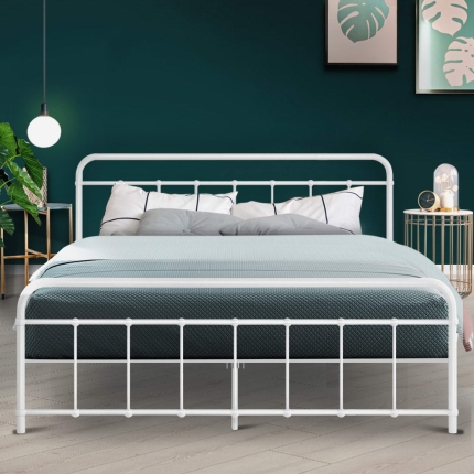 Metal Bed Frame Queen Size Platform Foundation Mattress Base Leo White - Image 7
