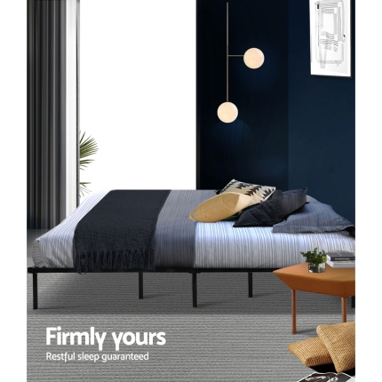 Metal Bed Frame Queen Size Mattress Base Platform Foundation Wooden Black TED - Image 5