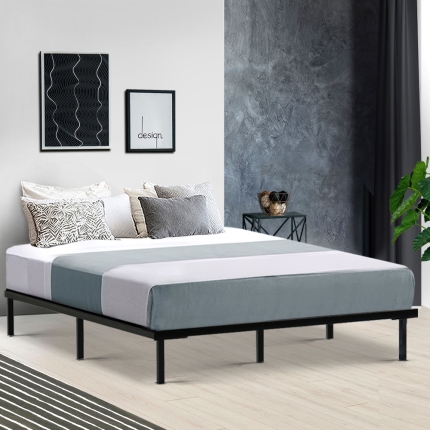 Metal Bed Frame Queen Size Mattress Base Platform Foundation Wooden Black TED - Image 7
