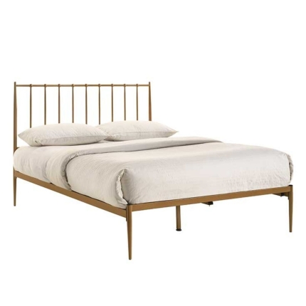 Metal Bed Frame Base Platform in Gold Double Mid Century Timber Slat - Image 3