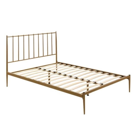 Metal Bed Frame Base Platform in Gold Double Mid Century Timber Slat - Image 4