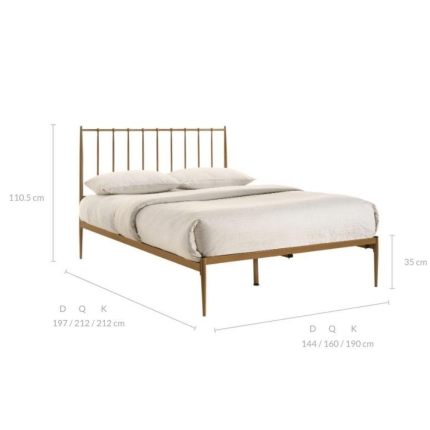 Metal Bed Frame Base Platform in Gold Double Mid Century Timber Slat - Image 5