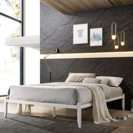 Metal Bed Base Frame Platform Foundation White - King - Image 2