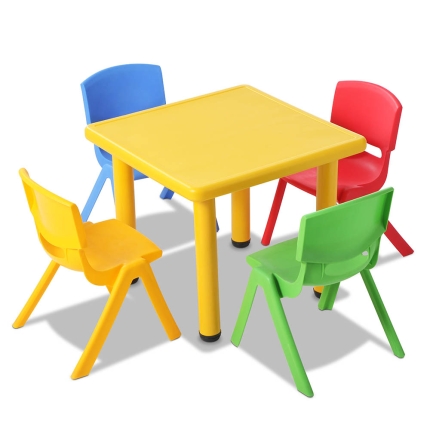 Keezi 5 Piece Kids Table and Chair Set - Yellow - Image 3