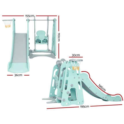 Keezi Kids Slide Swing Outdoor Indoor Playground Basketball Hoop Toddler Play Green - Image 2