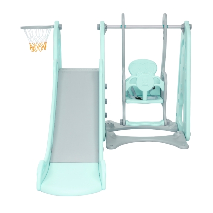 Keezi Kids Slide Swing Outdoor Indoor Playground Basketball Hoop Toddler Play Green - Image 3