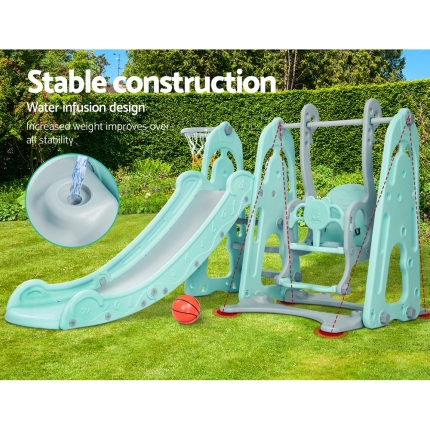 Keezi Kids Slide Swing Outdoor Indoor Playground Basketball Hoop Toddler Play Green - Image 7