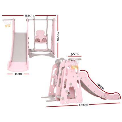 Keezi Kids Slide Swing Outdoor Indoor Playground Basketball Hoop Play Toddler Pink - Image 2