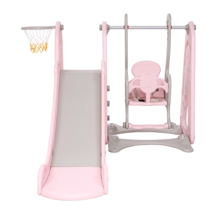 Keezi Kids Slide Swing Outdoor Indoor Playground Basketball Hoop Play Toddler Pink - Image 3