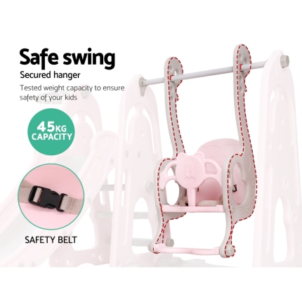Keezi Kids Slide Swing Outdoor Indoor Playground Basketball Hoop Play Toddler Pink - Image 6