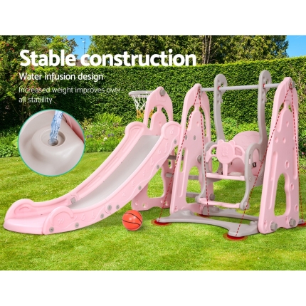 Keezi Kids Slide Swing Outdoor Indoor Playground Basketball Hoop Play Toddler Pink - Image 7