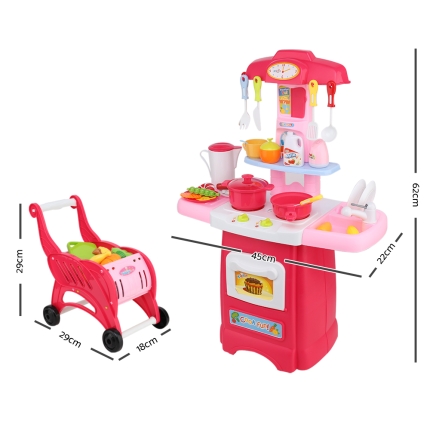 Keezi Kids Kitchen and Trolley Playset - Red - Image 2