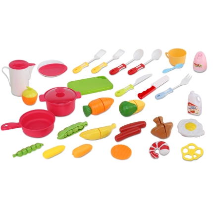 Keezi Kids Kitchen and Trolley Playset - Red - Image 7
