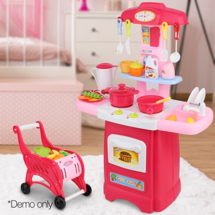 Keezi Kids Kitchen and Trolley Playset - Red - Image 8