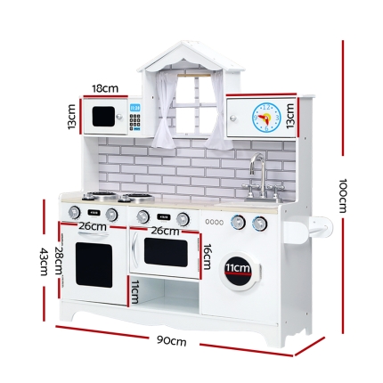 Keezi Kids Kitchen Set Pretend Play Food Sets Childrens Utensils Toys White - Image 2