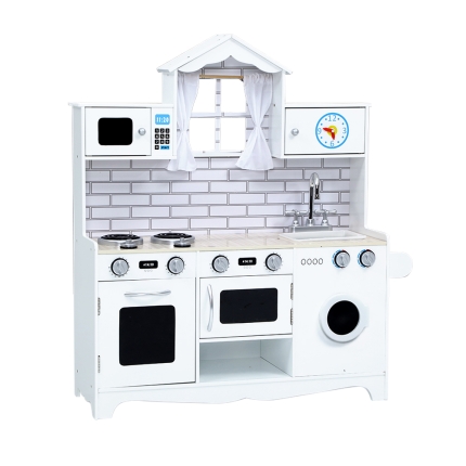 Keezi Kids Kitchen Set Pretend Play Food Sets Childrens Utensils Toys White - Image 3