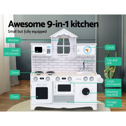Keezi Kids Kitchen Set Pretend Play Food Sets Childrens Utensils Toys White - Image 4