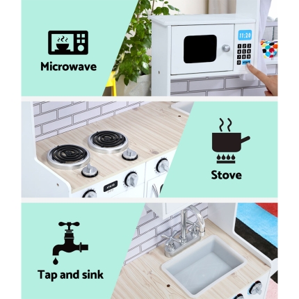 Keezi Kids Kitchen Set Pretend Play Food Sets Childrens Utensils Toys White - Image 6