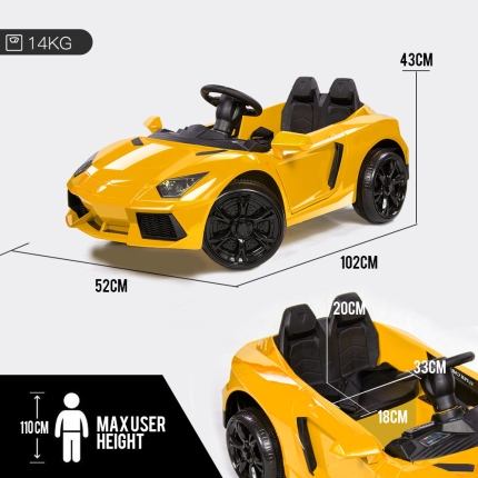 ROVO KIDS Ride-On Car LAMBORGHINI Inspired - Electric Battery Remote Yellow - Image 6