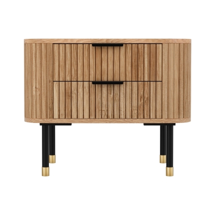 Artiss Bedside Table 2 Drawers Paulownia Wood Pine - Image 3