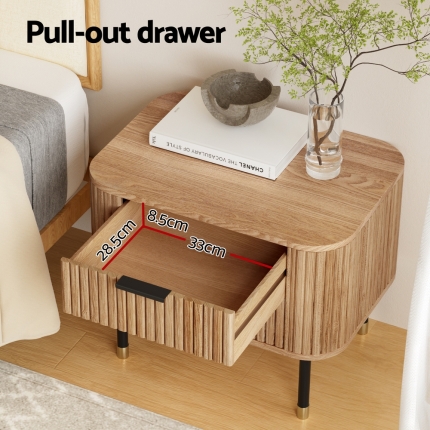 Artiss Bedside Table 2 Drawers Paulownia Wood Pine - Image 4