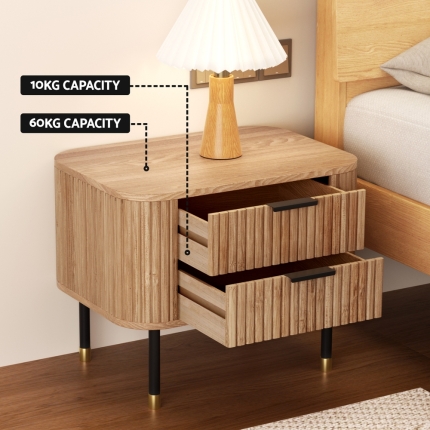Artiss Bedside Table 2 Drawers Paulownia Wood Pine - Image 5