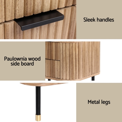 Artiss Bedside Table 2 Drawers Paulownia Wood Pine - Image 6