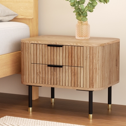 Artiss Bedside Table 2 Drawers Paulownia Wood Pine - Image 7
