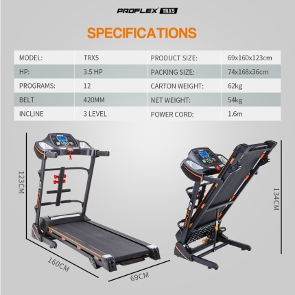 PROFLEX Electric Treadmill w/ Fitness Tracker Home Gym Exercise Equipment - Image 7