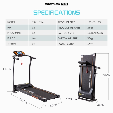 PROFLEX Electric Treadmill Exercise Fitness Equipment Home Gym Machine TRX1 - Image 6
