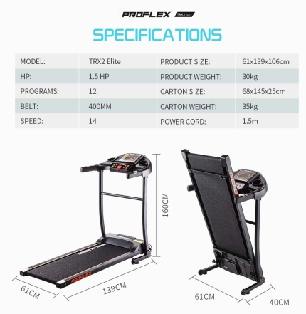 PROFLEX TRX2 Electric Treadmill Fitness Equipment Home Gym Exercise Machine - Image 6