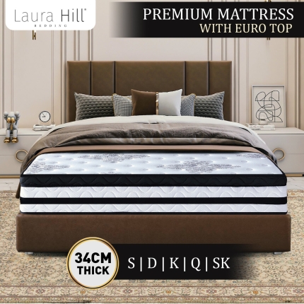 Laura Hill King Single Mattress Bed Size Euro Top 5 Zone Spring Foam 34cm - Image 3