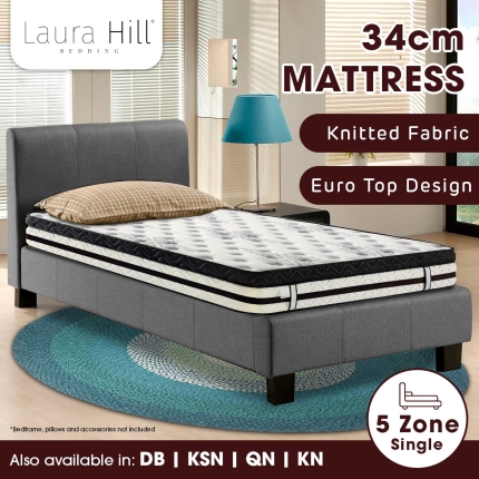 Laura Hill Single Mattress Bed Size Euro Top 5 Zone Spring Foam 34cm Bedding - Image 8