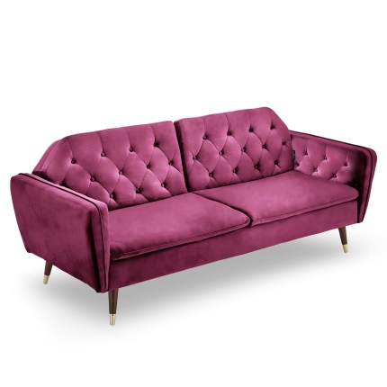 Sarantino Faux Velvet Tufted Sofa Bed Couch Futon - Burgundy - Image 2