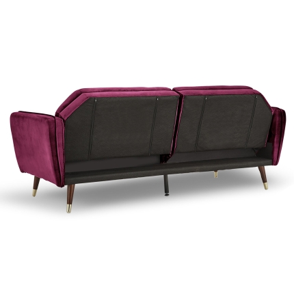 Sarantino Faux Velvet Tufted Sofa Bed Couch Futon - Burgundy - Image 5