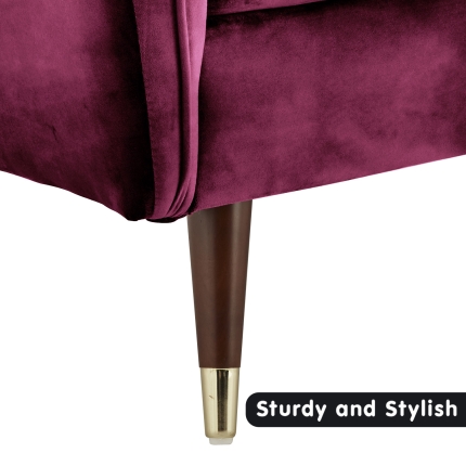 Sarantino Faux Velvet Tufted Sofa Bed Couch Futon - Burgundy - Image 6