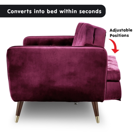 Sarantino Faux Velvet Tufted Sofa Bed Couch Futon - Burgundy - Image 10