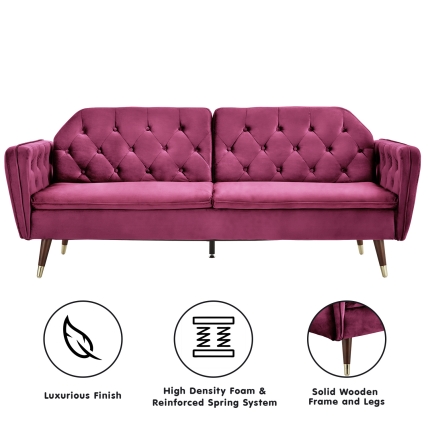 Sarantino Faux Velvet Tufted Sofa Bed Couch Futon - Burgundy - Image 11