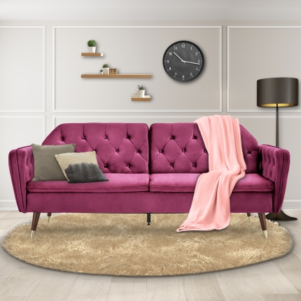 Sarantino Faux Velvet Tufted Sofa Bed Couch Futon - Burgundy - Image 12