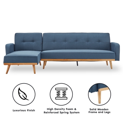 Sarantino 3-Seater Corner Sofa Bed with Chaise Lounge - Blue - Image 2