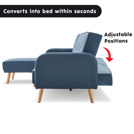 Sarantino 3-Seater Corner Sofa Bed with Chaise Lounge - Blue - Image 3