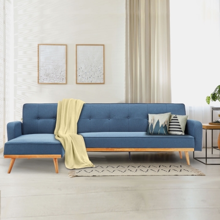 Sarantino 3-Seater Corner Sofa Bed with Chaise Lounge - Blue - Image 12