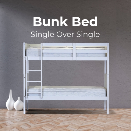 Zinnia Single Bunk Bed Frame Solid Rubber Timber Wood Loft Furniture - White - Image 4